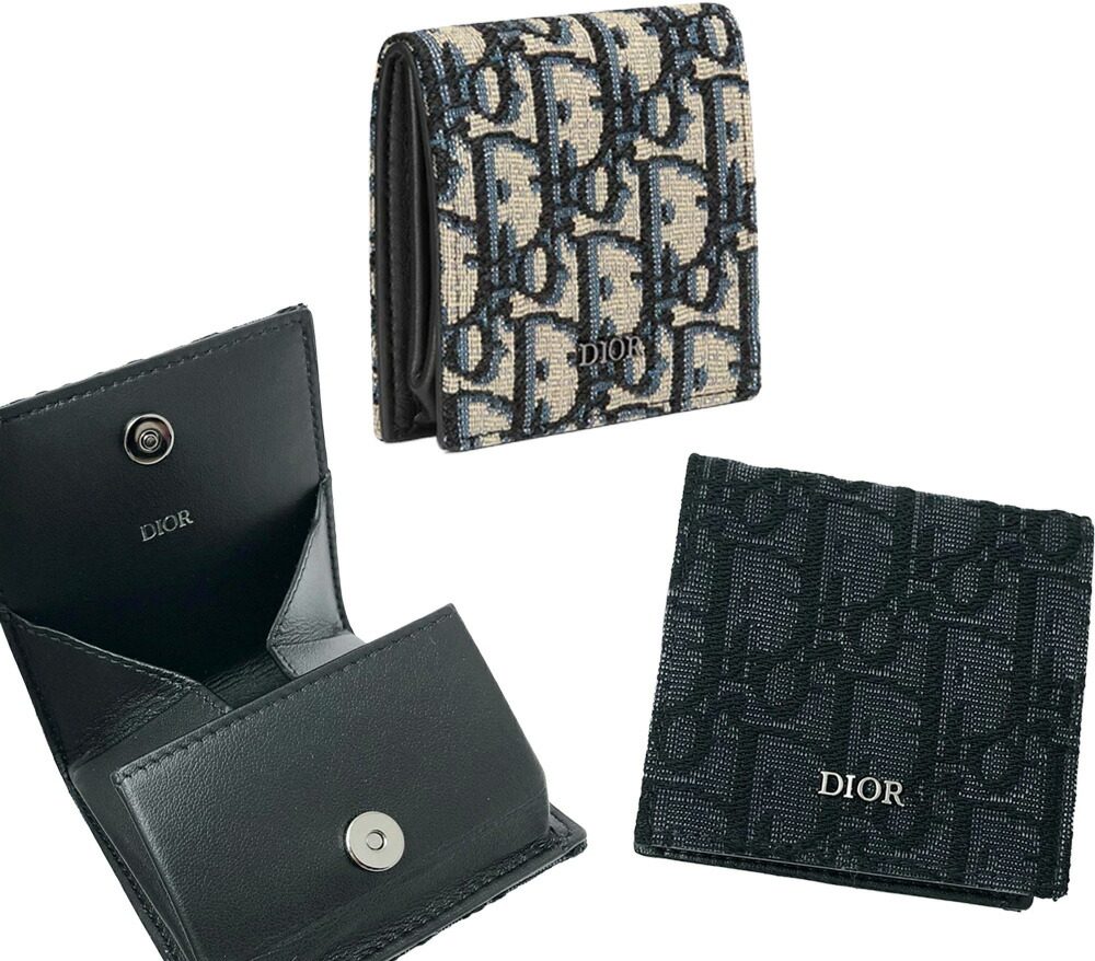 DIOR HOMME ディオールオム メンズ イタリア製メンズ 小銭入れ 財布 ボックス型コインケース DIORシグネチャーメタルロゴ オブリークジャガードキャンバス ブラックカーフスキンレザー インサイドロゴ コンパクトウォレット OBLIQUEH05EBK の商品写真
