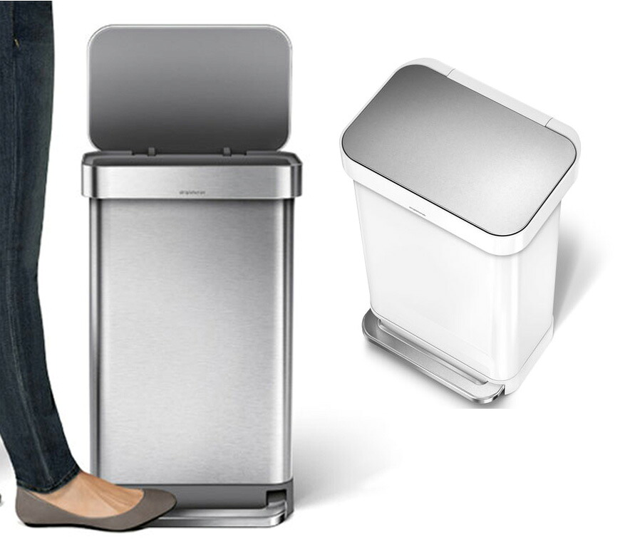 【ゴミ箱】 simplehuman スチールバーレクタンギュラーステップカン 38L ステンレススチール シャンパンローズゴールド ホワイト 45L ペダルビン ライナーポケット付き ナノシルバー＆クリアコート加工 45リットル