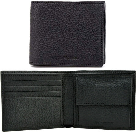 EMPORIO ARMANI 小銭入れ付き二つ折り財布 エンポリオアルマーニ メンズ ブラック エンボスロゴ 型押しカーフレザー エンボスロゴ 80001 VITELLO GRANATO NERO 新品未使用 【中古】 ウォレット 39,722円