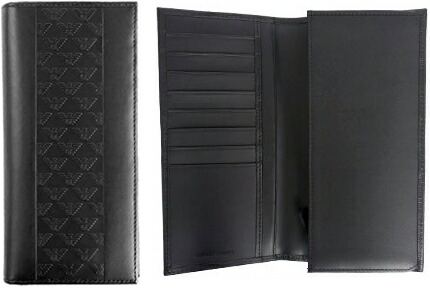 EMPORIO ARMANI 小銭入れ付き二つ折り長財布 メンズ エンポリオアルマーニ イーグルモノグラム×スムースカーフレザー コンビネーション ブラック ダークネイビー 80001BK 80132NV さいふ サイフ ウォレット ２つ折長財布 新品未使用【中古】