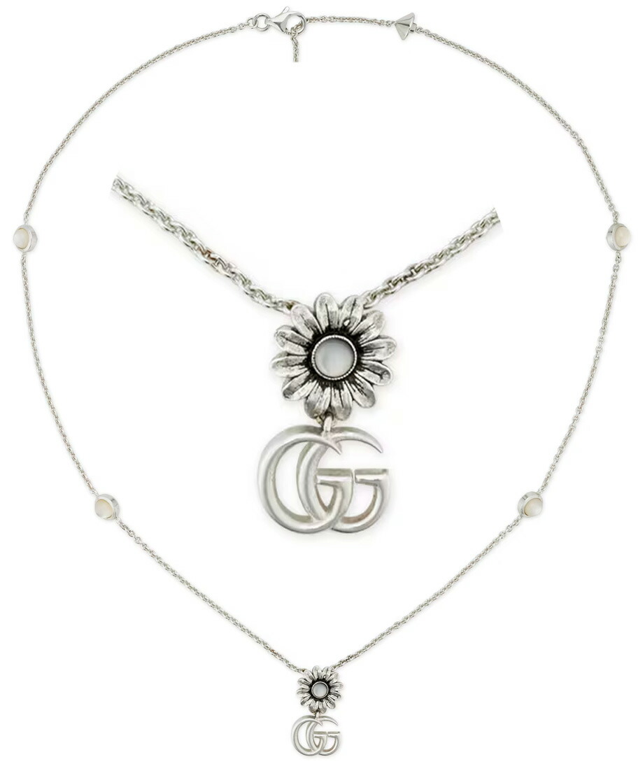 GUCCI グッチ レディース ダブルGロゴネックレスクリスタル＆マザーオブパールペンダントネックレスダブルGフラワーチャームペンダントスターリングシルバー 925SVPENDANT GGMARMONT MOTHER OF PEARL8135SL｜kaminorth