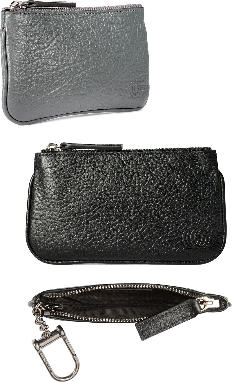 GUCCI グッチ メンズキーリング付き添い人釣り銭入れ ミニ合切袋\u003cBR\u003eダブルGエンボスロゴ 黒いこと 薄墨色型押し革 コインケース ダブルGロゴタイプ\u003cBR\u003eシルバーキーチェーンウォレット\u003cBR\u003eGGロゴタイプ グレインレザー ジップ 手当たり容れもの\u003cBR\u003eモアレライニング KEYPOUCH 10001126DGY