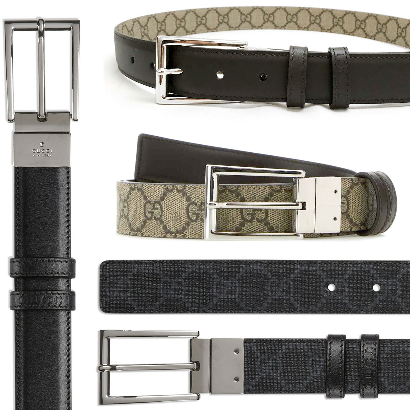 【美品】Gucci GGスプリームベルト　リバーシブル ダブルG リバーシブル ベルトベージュ＆エボニー GGスプリーム