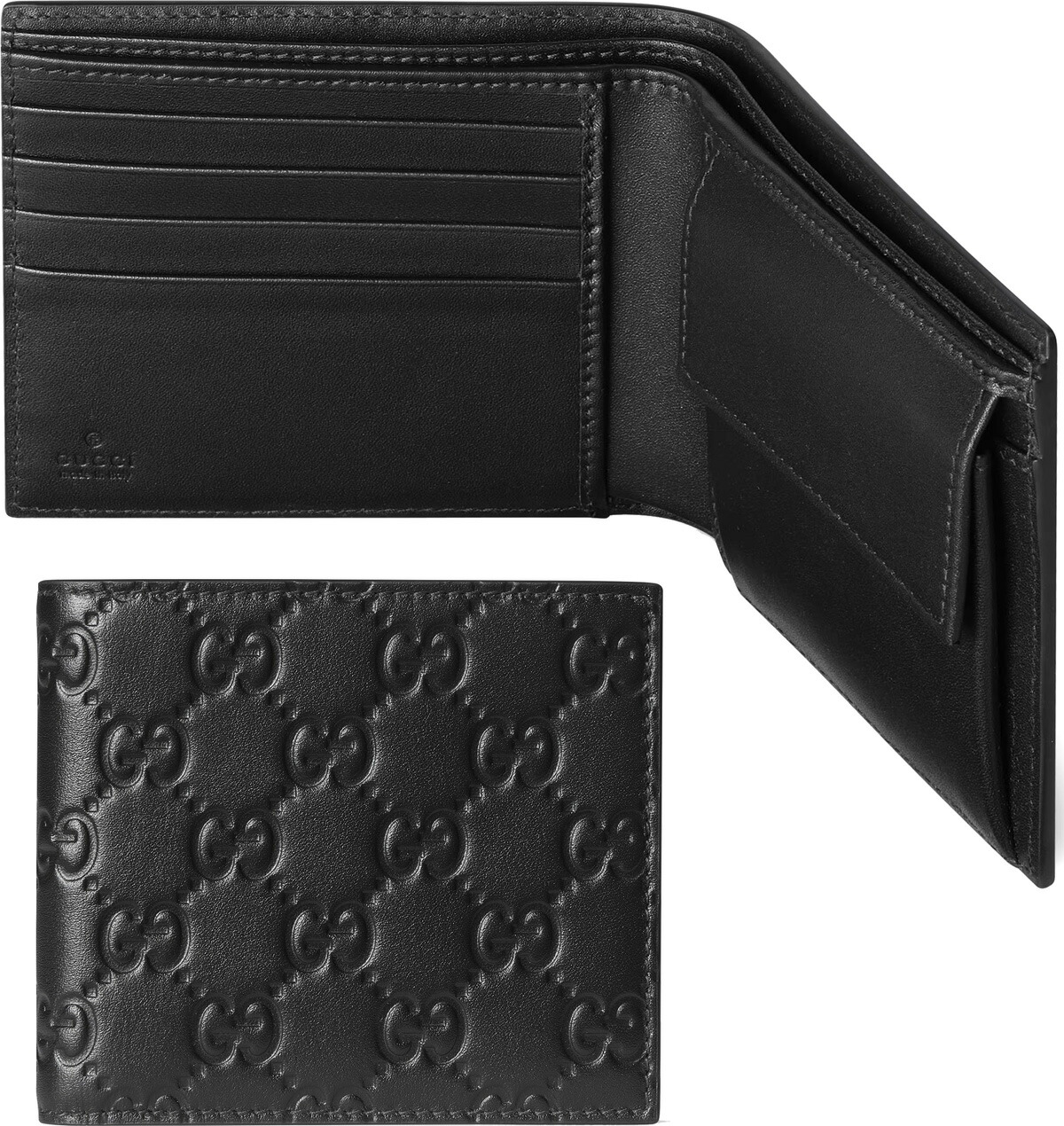 【美品】GUCCI　刺繍レザー　黒　二つ折り財布　レインボー　デカロゴ GUCCI グッチ 財布 二つ折り財布 メンズ財布 新作 新品 黒/ブラック