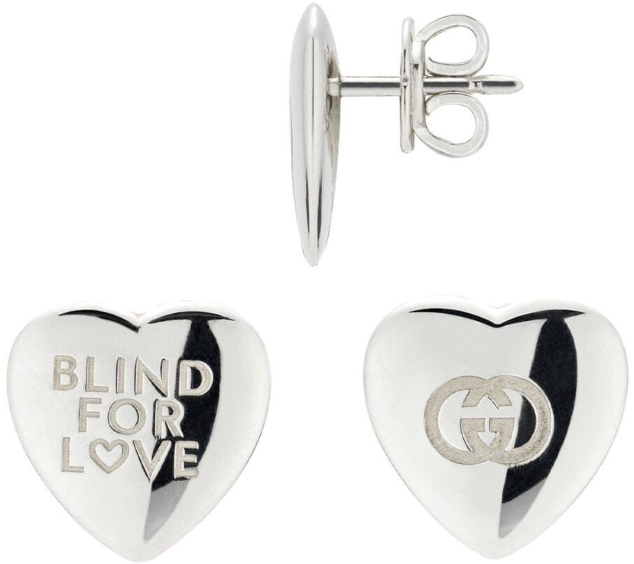 GUCCI グッチ レディース ピアススターリングシルバー スタッズハートピアスインターロッキングG ブラインドフォーラブBlind for Love シルバーアクセサリーSTUD EARRING HEARTPIERCE0818SL|kaminorth
