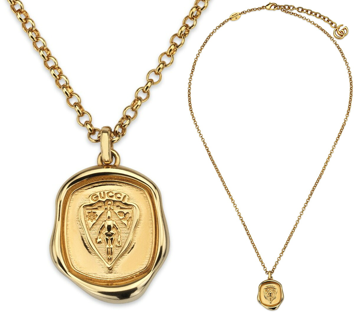 GUCCI グッチ ペンダントネックレス メンズ レディース クレストトップ 紋章刻印トッププレート チェーンネックレス ゴールド ロゴ刻印 クラスプクロージャー CREST PENDANT NECKLACE 0912GD