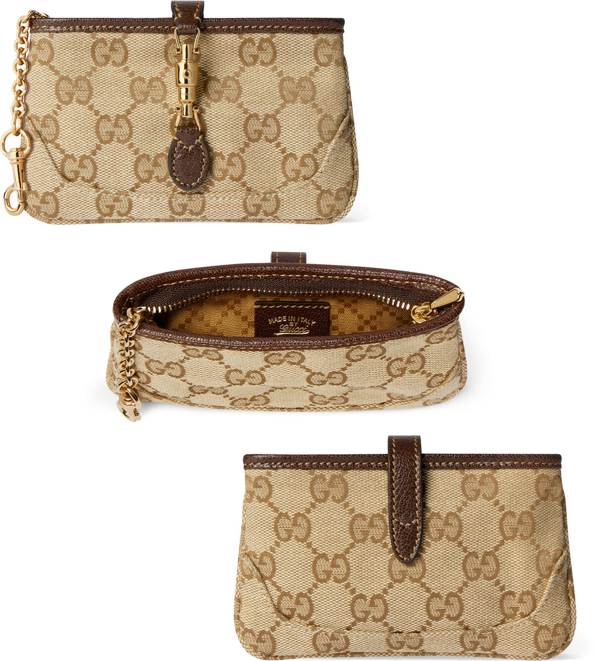 GUCCI グッチ レディース コインケース\u003cBR\u003eGG帆布 キーチェーンフック付き添い人釣り銭入れ\u003cBR\u003eチャックキーホルダー\u003cBR\u003eベージュ×暗然たる赤銅色 GG柄\u003cBR\u003eゴールド弁 ジップ＆マグネットクロージャー ジャッキーコインポーチ ZIPKEPOUCHJACKIE9651BEBR