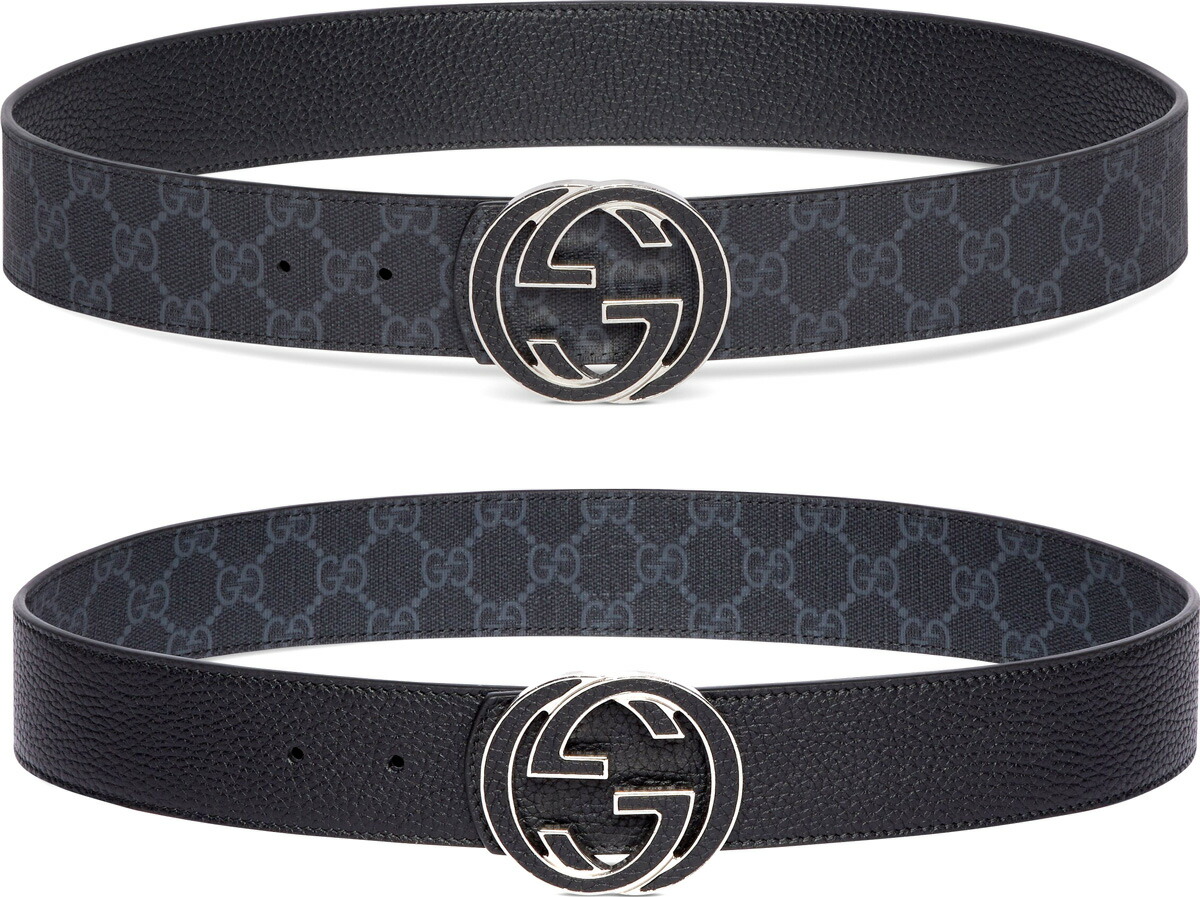 楽天市場】GUCCI グッチ リバーシブルレザーベルトGGグレイニーレザー