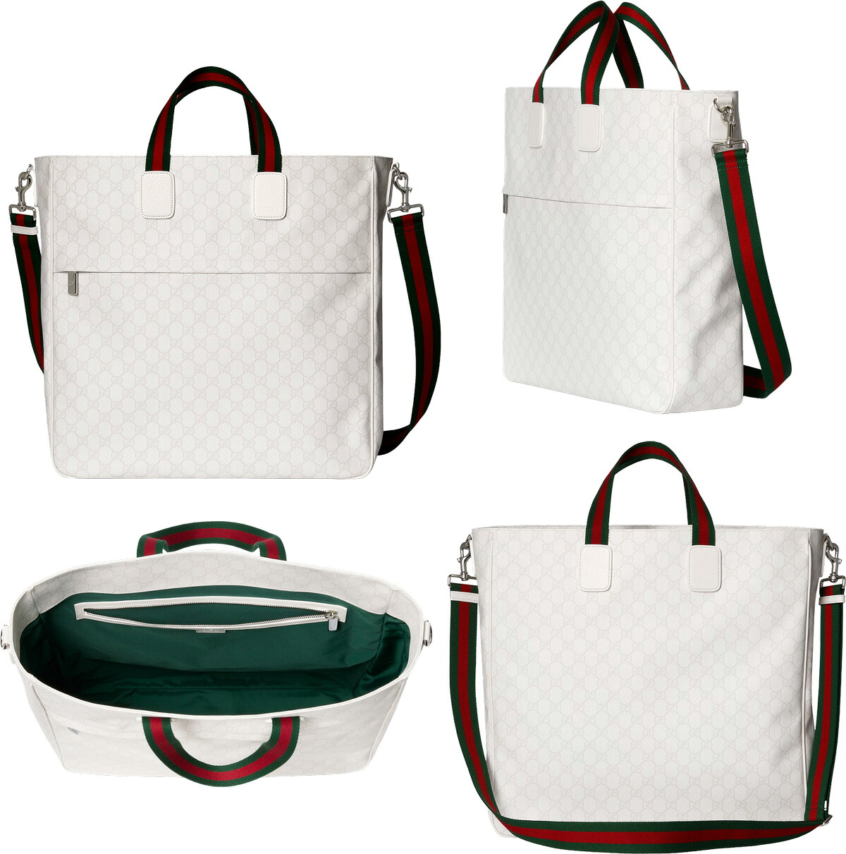 GUCCI グッチ メンズ レディース2WAYショルダーバッグクロスボディバッグ ラージトートバッグ\u003cBR\u003e白いことホンブルグ帽GGスプリームキャンバス\u003cBR\u003eウェブストライプショルダーストラップグリーン×赤いこと 鞄 なめし革刈り込み  CROSSBODYBAG9050WH