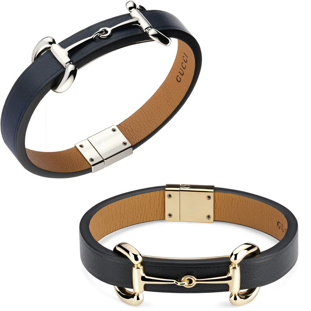 GUCCI グッチ メンズ レディース\u003cBR\u003eなめし革腕輪 ゴールドダブルGロゴタイプ\u003cBR\u003e黒いこと 暗然たる青碧 大きさ合わせる能力のある\u003cBR\u003e導管ビット 革腕輪  ロゴタイプ目じるしバックル\u003cBR\u003eしろがね色 ゴールド HORSEBIT\u003cBR\u003e8519BKIAAG98517DBL LEATHER BRACELET