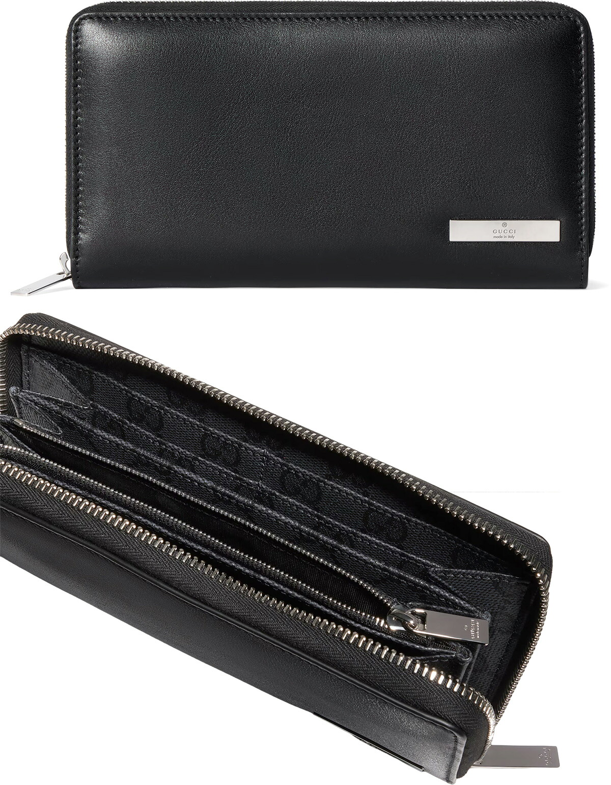GUCCI グッチ メンズ\u003cBR\u003e御釣り入れ付き添い人ラウンドチャック長銭入れ\u003cBR\u003e黒いことホンブルグ帽 なめし革 牛皮 1000BK\u003cBR\u003eGGコーティングファブリックインタリア\u003cBR\u003eMade インチ Italy目じるしメタルタグロゴバープレート\u003cBR\u003e長札 上塗りGG帆布 タフタ上張り