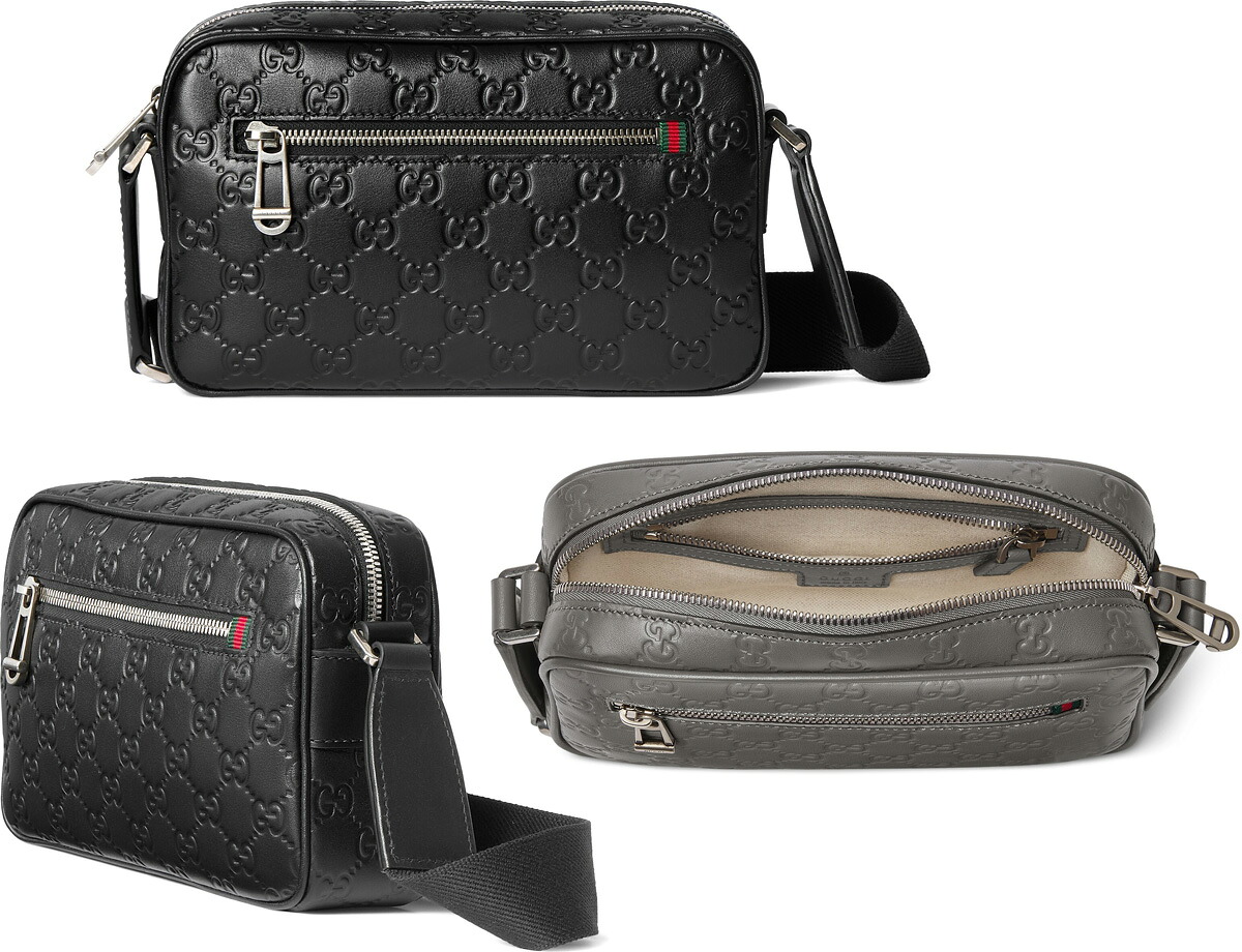GUCCI グッチ メンズ レディース\u003cBR\u003eクロスボディバッグ 曲がった掛けショルダーバッグ\u003cBR\u003eGG表象 うしろ側チャック隠し\u003cBR\u003e薄墨色 黒いこと GGエン主任者 スムースレザ\u003cBR\u003eロゴタイプ目じるしスライダープル  鞄 袋 BAG うしろ側 CROSSBODYBAG EMBLEM 1053BK1342GY