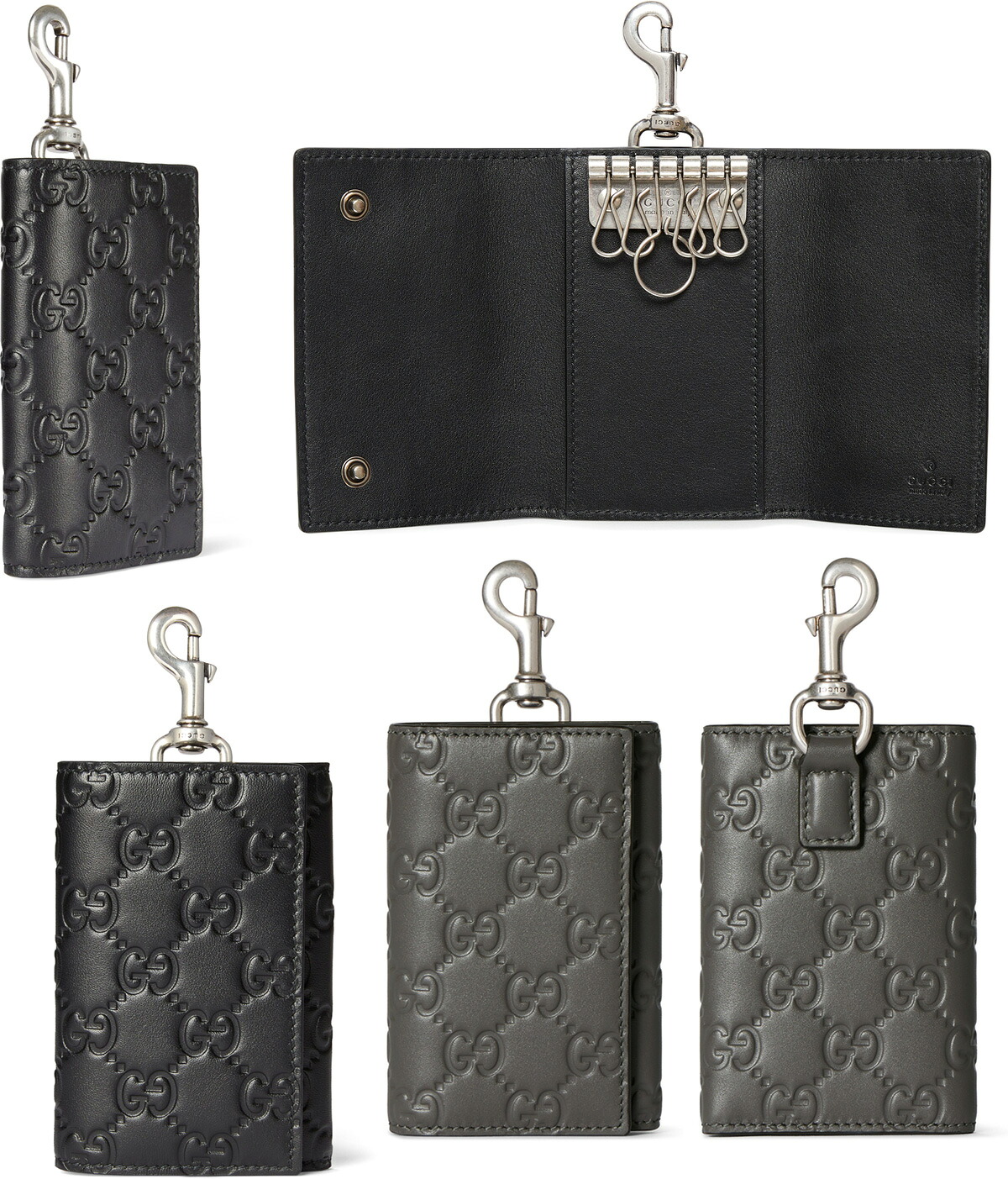 GUCCI グッチ メンズ レディース \u003cBR\u003e隙間引っ掛かり付き添い人6連手当たり容れもの\u003cBR\u003eGG表象 キーホルダー\u003cBR\u003eGGエンボスロゴ シグネチャースムースレザー\u003cBR\u003eグッチシマレザー タフタ裏打ち GGEMBLEM10001336GY