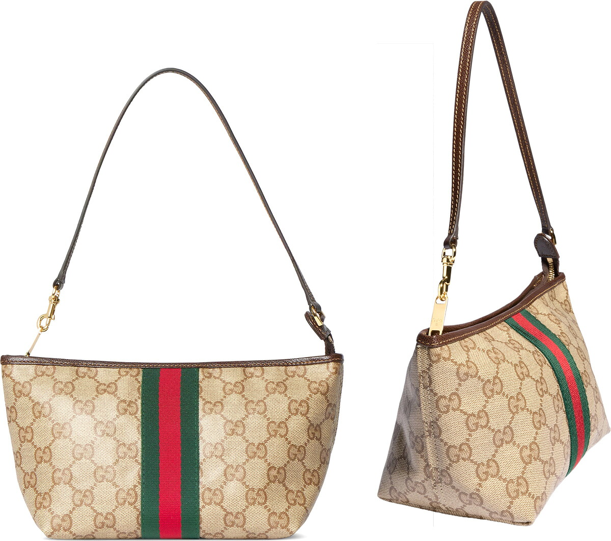 GUCCI グッチ レディース ショルダーバッグトップハンドルストラップ付きミニポーチGGコーティングキャンバス ベージュ×ダークブラウンリストレット レザートリム グリーン×レッドウェブストライプ WEBPOUCH8547BEDBR|kaminorth