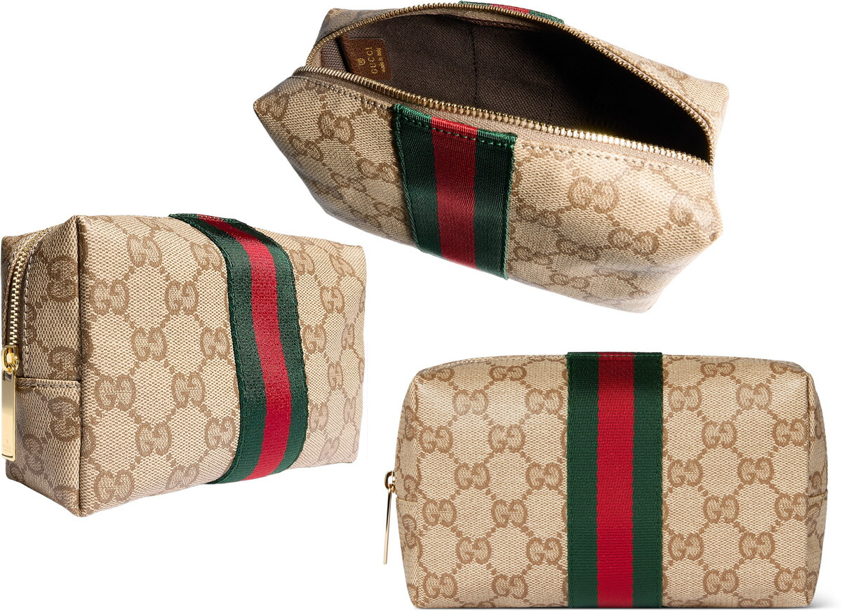 GUCCIグッチ レディース かざり付ける合切袋\u003cBR\u003eコスメポーチ センターウェブライン小入れもの\u003cBR\u003eベージュ×暗然たる赤銅色GG上塗り帆布\u003cBR\u003eウェブストライプ 緑であること×赤いこと コスメケース COSMETIC CASE POUCHES WEB8547