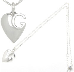 GUCCI グッチ ペンダントネックレス ロゴ刻印ハート インベットGチャーム シルバー J8400 8106 ラウンドGロゴ カットインハート PENDANT NECKLACE ARGENTO
