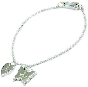 GUCCI グッチレディース シルバーブレスレットTロゴ刻印 バタフライ&ハート106SBRACELETTRANDEMARK BUTTERFLY #16-19蝶々 チョウチョ|kaminorth