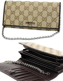 グッチ 長財布GUCCI 小銭入れ付き ２つ折財布 二つ折財布 GGキャンバス 取り外し可能チェーンストラップ付きF40IR F4C2Gージュ&times;ダークブラウン 9643 ベージュ&times;アイボリー 9773｜kaminorth