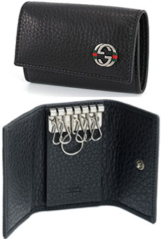 GUCCI グッチ 型押しカーフ ６連キーケース ウェビングライン インターロッキングG金具 型押しレザー ブラック（金具：アンティークシルバー） チェルシー ダブルG キーホルダー A7MMN1060 シボ加工 ARU0NBK メンズ レディース ユニセックス