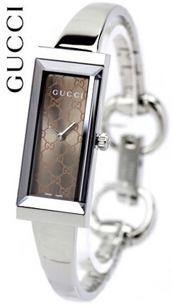 GUCCI Gucci ladies watch rectangle version G frame collection watch mirror dial Brown x silver shiny brown GG pattern analog stainless Bangle belt
