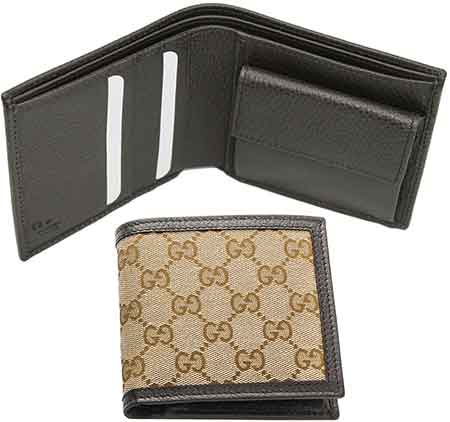 GUCCI グッチ 小銭入れ付き二つ折り財布 GGキャンバス ベージュ×ダークブラウン コインウォレット 型押しカーフレザー ２つ折り財布 縦型カードスリット シンプルライン 9903BEDBR