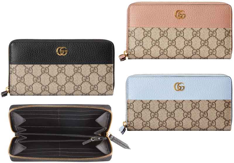 GUCCI グッチ 小銭入れ付き ラウンドファスナー長財布 ダブルGメタルロゴ GGマーモントレザー ダスティピンク ブラック パステルライトブルー ジップアラウンドウォレット ゴールドトーンダブルG テクスチャードレザー GGMARMONT 1283BK5788PK4929PLBL