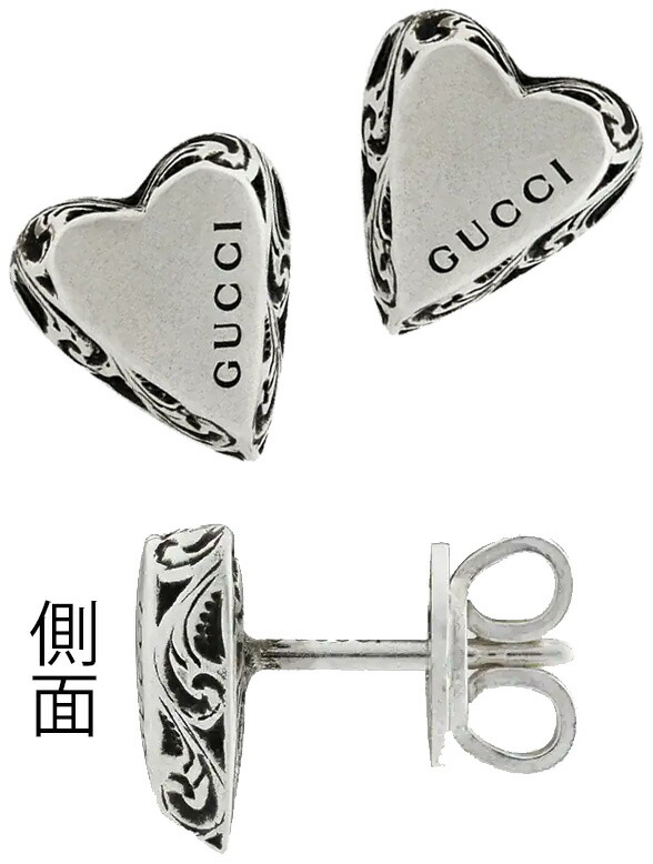 GUCCI グッチ ピアスハートチャーム エングレービングロゴセミ