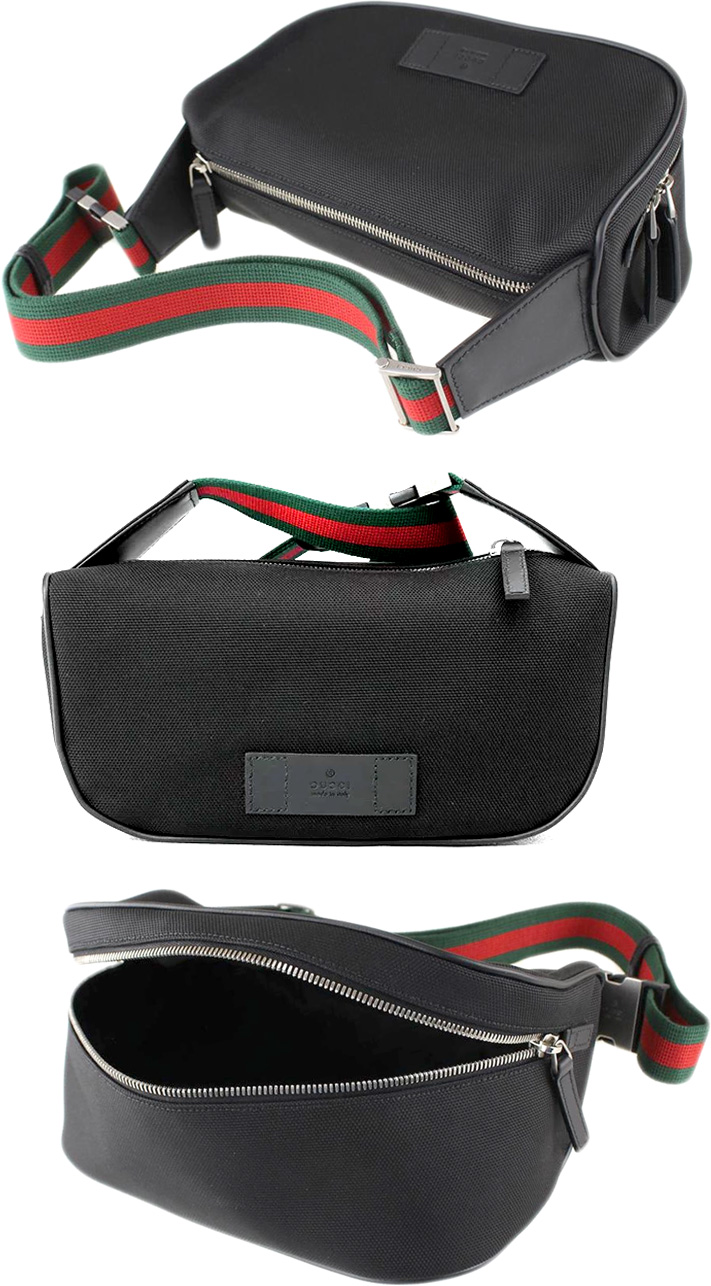 GUCCI グッチ ヒップバッグブラックテクノキャンバスエンボスロゴ