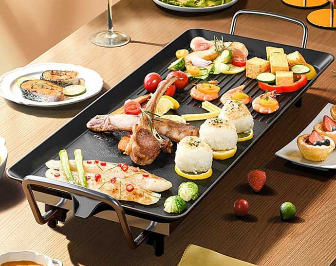 大人数でも一気に焼ける超ロング無煙焼肉一皿ビッグ灯し火熱っぽい一皿 4～10人前 鉄板焼き大身寄りに助けになるな食べ物屋一皿波型一皿気温調節する能力のある 灯し火食べ物屋鍋 灯し火なべ お取りつくろう飾り気の無い高射撃能力魚焼き器 煙が出ない身寄り用焼き肉卓上膳立て器