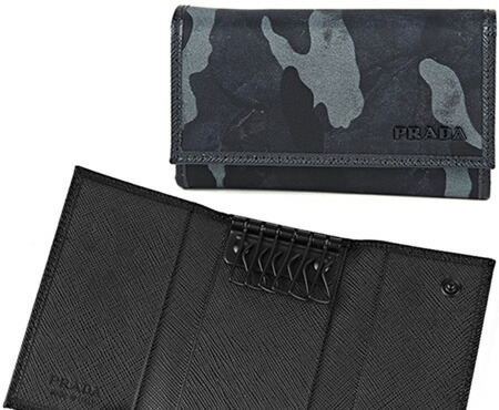 PRADA プラダ ６連手当たり容れもの\u003cBR\u003eブラックメタルロゴ\u003cBR\u003e青碧系化けの皮\u003cBR\u003eテスートナイロン\u003cBR\u003e米国海軍系 緑であること系偽装柄\u003cBR\u003eTESSUTO STAMPATO\u003cBR\u003eCAMOFLAGE BLEU MIMETICO\u003cBR\u003eスタンパト キーホルダー