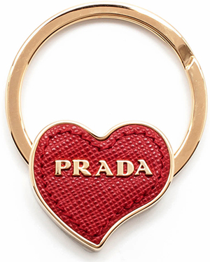 新しい PRADA プラダ キーリングハートモチーフレターロゴレッド