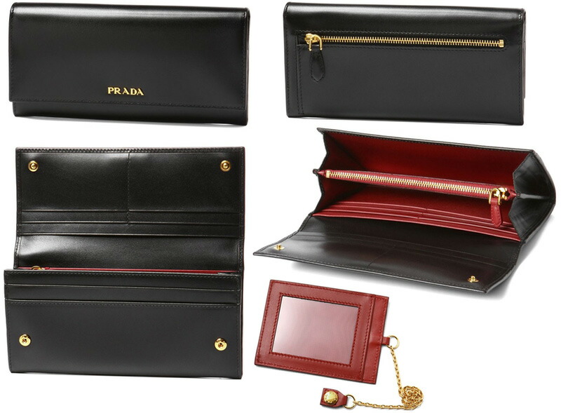 国内配送 楽天市場 Prada プラダ小銭入れ付き二つ折り長財布ゴールドメタルロゴブラックボックスカーフレザー取り外し可能チェーンレッドパスケース ２つ折り長財布さいふ サイフ ロングウォレットf0d9abkre Nero Fuoco Box Calf Leather Long Kaminorth 数量は多