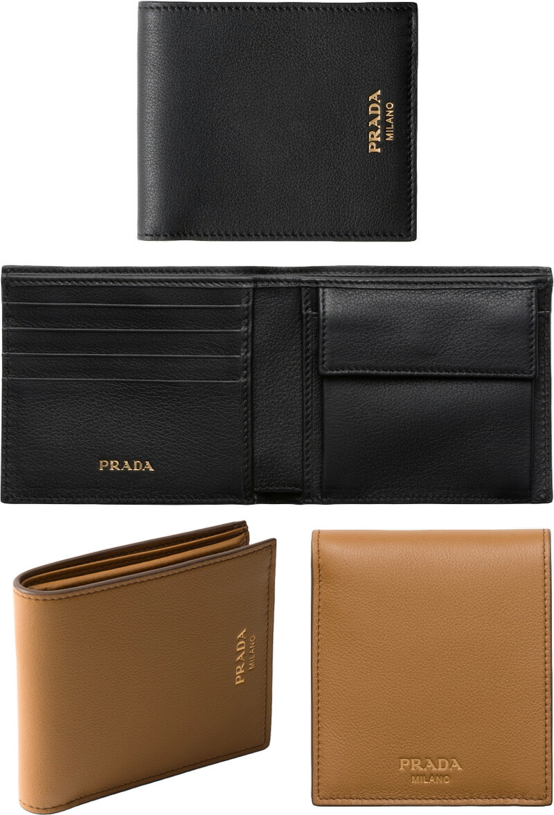プラダ　二つ折り財布　札・カード入れ　ブラック×ブルー 楽天市場】PRADA プラダ メンズ 二つ折り財布 札入れブラック