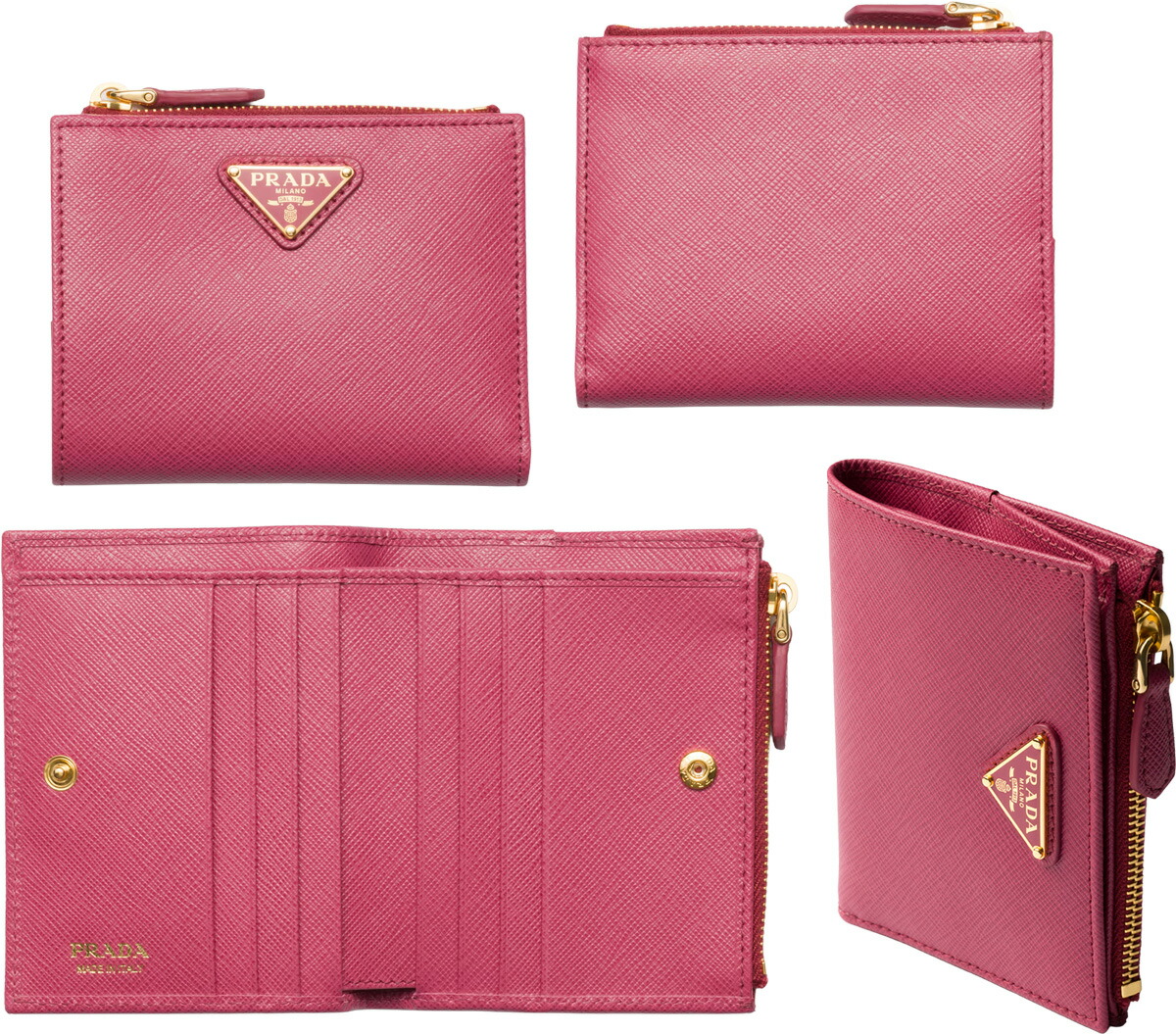 PRADA プラダ レディース ファスナー小銭入れ付き二つ折り財布 エナメルメタルトライアングルロゴプレート ピンク マスタードオレンジ ライトピンク サフィアーノカーフレザー 三角ロゴ2折り財布 コンパクトウォレット ミニ財布 TRIANGLOF0287YEF0BQTDPKF0924LPK