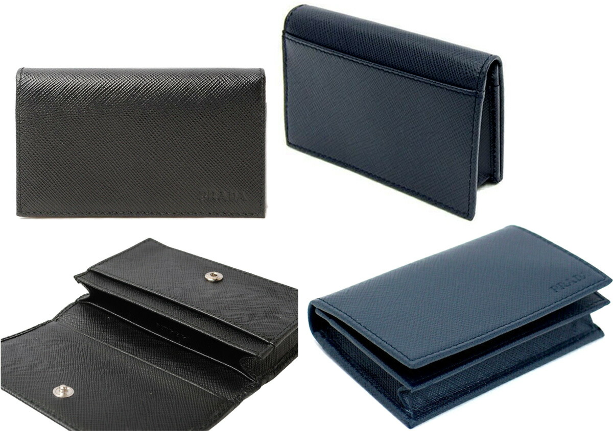 PRADA プラダ メンズ レディース\u003cBR\u003e歌留多容れもの 名刺入れ エンボスロゴ\u003cBR\u003eサフィアノ 型押しロゴタイプ サフィアーノカーフレザー 名刺容れもの\u003cBR\u003e黒いこと 靉靆たる赤銅色 黒いこと ネイビーブルー \u003cBR\u003e二つ折り歌留多保持者 名取り草引っかかり うしろ側隠し付き添い人