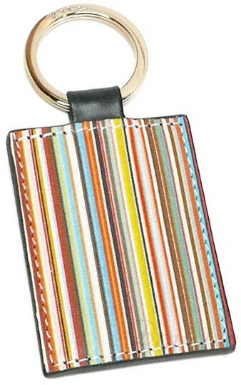 Paul Smith ポールスミスキーリング レザータグマルチカラーストライプブラックレザータグ箔押しロゴ リングホルダーキーリングメンズ エンボスロゴMEN KEYFOB MULTI28KEYRING｜kaminorth