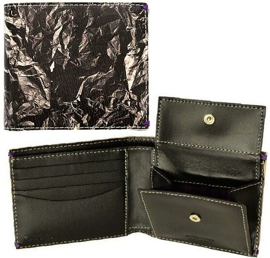 Paul Smith 極点スミス\u003cBR\u003eメンズ御釣り入れ付き添い人二つ折り札入れ\u003cBR\u003eクシャクシャにした紙\u003cBR\u003eクラッシュペーパープリント\u003cBR\u003eアウトサイドグラフィック\u003cBR\u003eエンボスロゴ\u003cBR\u003e黒いこと×薄墨色２ つ折り札入れ バッグ・小物・ブランド雑貨-メンズ財布
