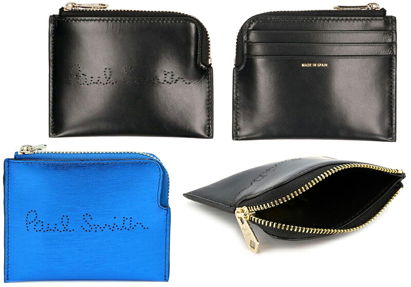 Paul Smith ポールスミスメンズL字ファスナー財布パンチングロゴブラック メタリックブルーコンパクトウォレットファスナー式2つ折り財布 79BK41BL ミニサイズ 箔押しロゴZIPPOUCH COMPACTWALLET｜kaminorth 28,457円