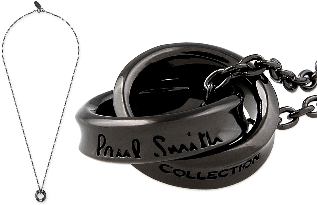 250円 新しく着き Paul Smith ポールスミス コレクションロゴ刻印2連リングトップロゴ刻印ダブルリングトップペンダントブラックネックレスチェーン アクセサリー Wリング Collection Double Ring Necklace