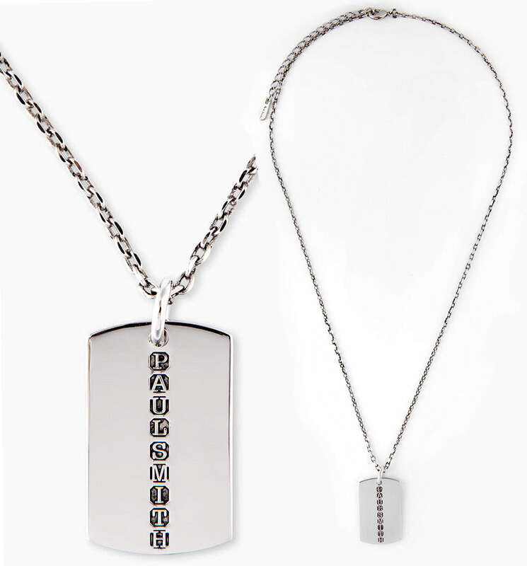 Paul Smith ポールスミススクエアドッグタグプレートトップネックレスシルバーチェーンペンダントネックレスホールマークモチーフで刻まれた存在感のあるロゴPENDANT NECKLACEメンズ レディース 男女兼用アクセサリー ユニセックス 82SL|kaminorth