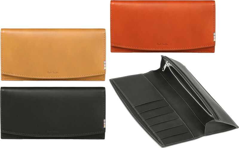 Paul Smith 極点スミス\u003cBR\u003e釣り銭入れ付き添い人二つ折り長がま口\u003cBR\u003eエンボスロゴ マルチカラーストライプタブ\u003cBR\u003e黒いこと ブリックブラウン キャメルベージュ\u003cBR\u003eサイドシグネチャーストライプ レザーロングウォレット\u003cBR\u003eレディース メンズ ２つ折長がま口 COINBILLONGWALLET メンズ財布-財布・ケース