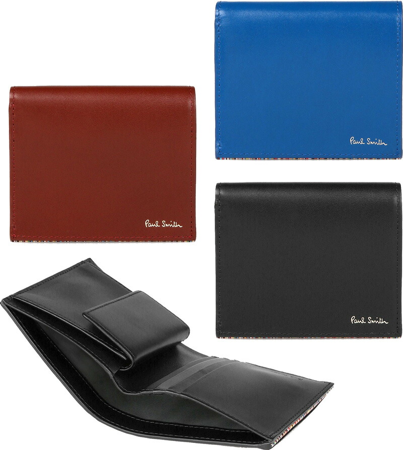 Paul Smith ポールスミス 縁がマルチカラーに彩られた メンズ 小銭入れ付き二つ折り財布 レザーウォレット ブラック ワインレッド ブルー セミアニリン仕上げ上質キップレザー マルチカラーエッジ2折財布 WALLETBILLFOLD 39,182円