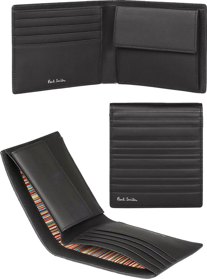 Paul Smith 極点スミス\u003cBR\u003eメンズ釣り銭入れ付き添い人二つ折りがま口\u003cBR\u003eトーナルカラーシャドーストライプレザー 箔押しロゴタイプ 2つ折りがま口\u003cBR\u003eエンボスレザー×スムースレザーコンビネーションテクスチャー\u003cBR\u003e切り調える×ライニングシグネチャーストライプ 財布・ケース-バッグ・小物・ブランド雑貨