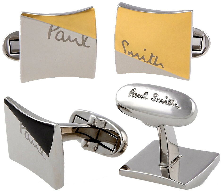 Paul Smith ポールスミス メンズ カーブツイストカフリンクス シルバーカフス 立体感のあるコントラスト スーツのジャケットから覗く シャツの袖口のアクセサリー ドレスシャツの袖先をよりドレッシーに演出 ゴールド ブラック TWEISTCUFF BBKGGD