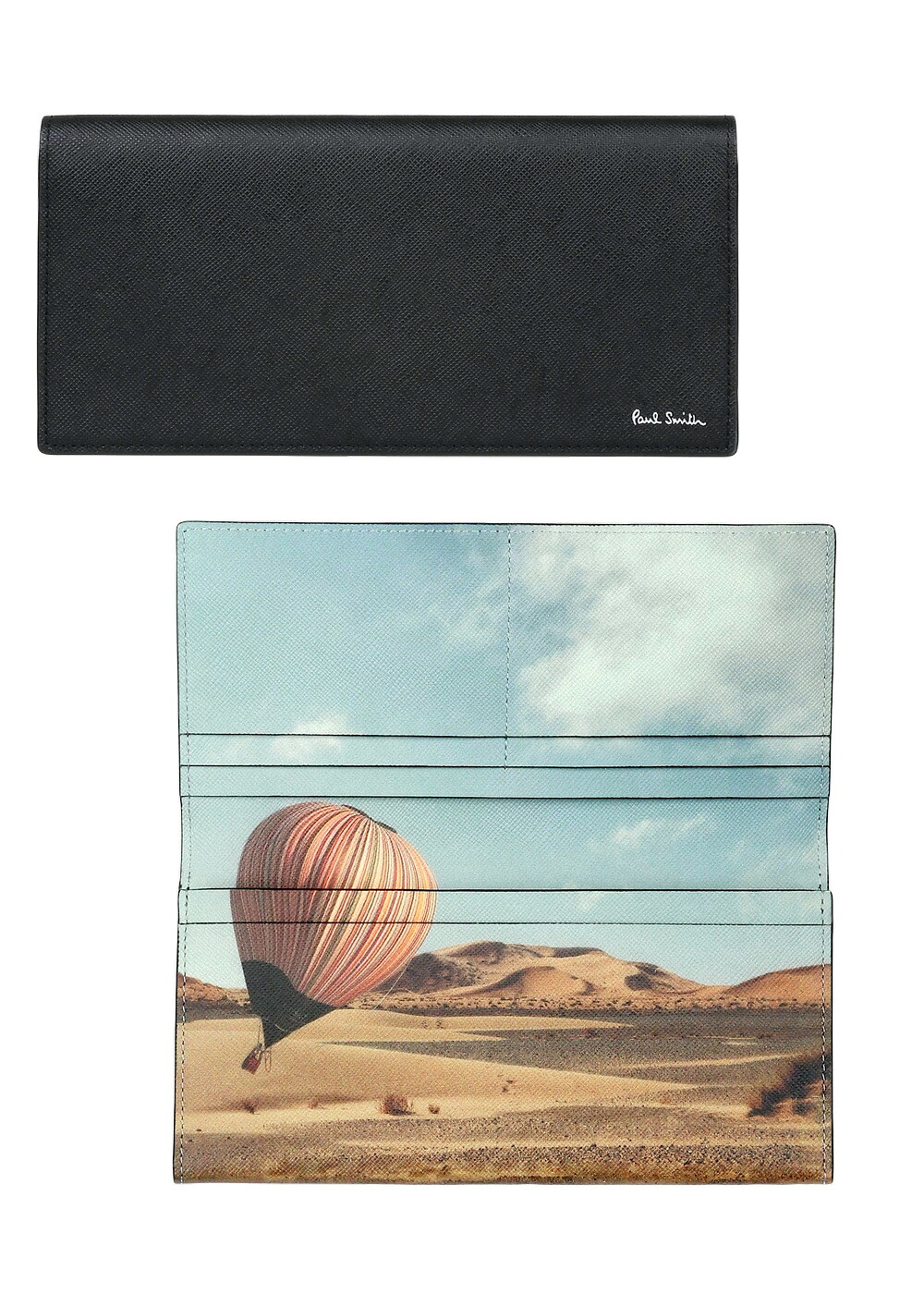 Paul Smith ポールスミス メンズ小銭入れ付き二つ長折財布 マルチカラー気球 モハーベ砂漠 箔押しロゴ ブラック 牛革 風景 2折り長財布 アメリカネバダ州 シグネチャーストライプ サフィアーノレザー ライトブルー×キャメルブラウン 型押し革 COIN WALLET