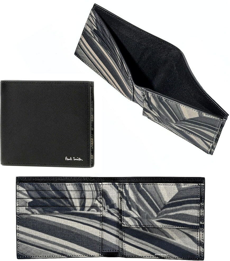 Paul Smith ポールスミス メンズ 小銭入れ付き二つ折り財布 グラフィックグレー 箔押しロゴ ブラック 79BK 42,757円
