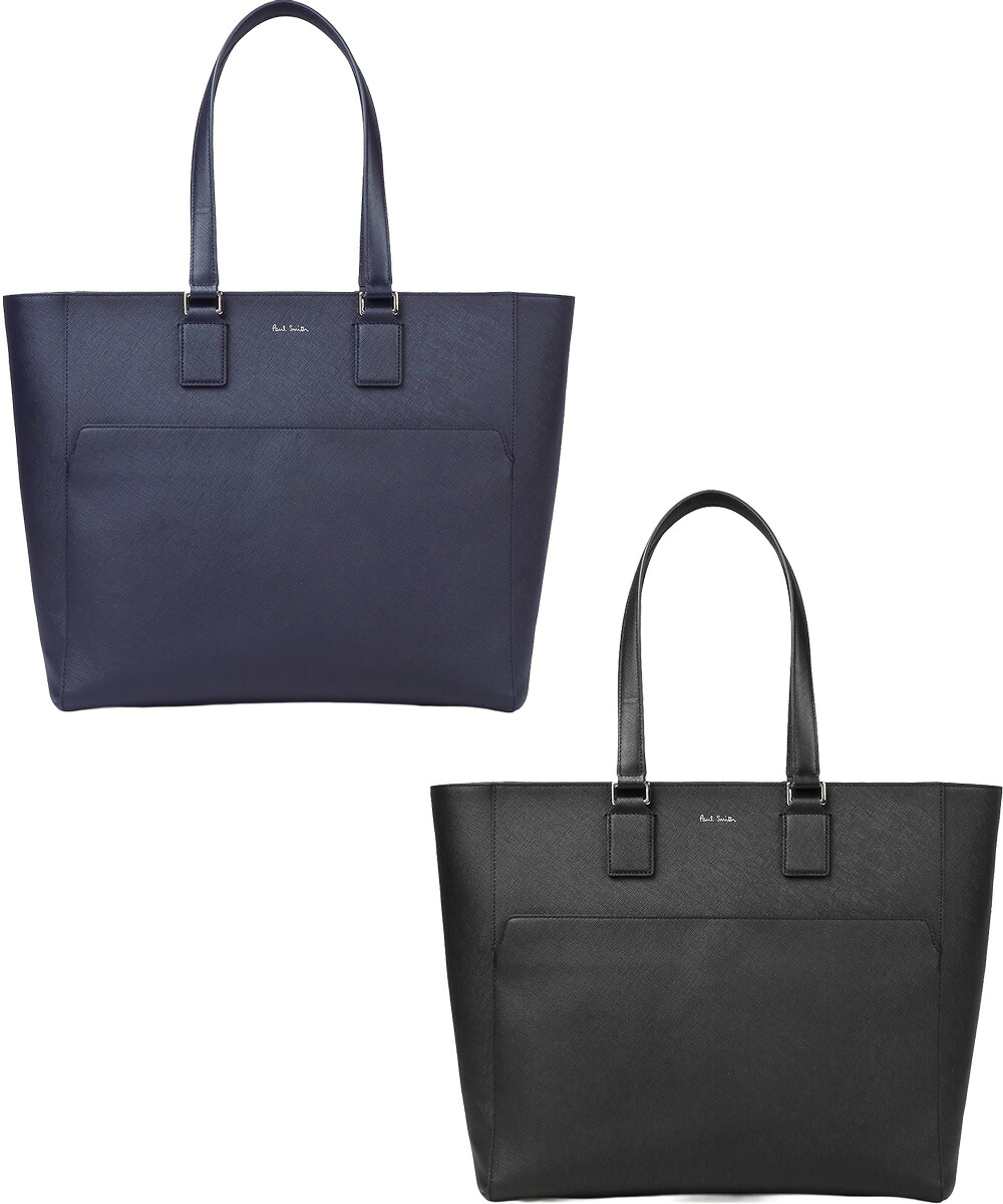 Paul Smith ポールスミスメンズ レディース トートバッグサフィアーノエンボスレザー箔押しロゴ ショルダーバッグ ネイビーブルー ブラックマルチカラーライニング内ポケット付き革鞄シグネチャーストライプ かばん カバン SHOULDER TOTE BAG｜kaminorth