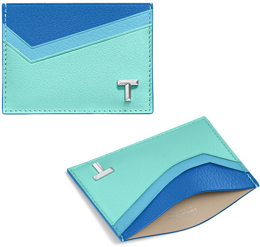 Tiffany\u0026Co. ティファニー\u003cBR\u003eメンズ レディース\u003cBR\u003eゴールドTロゴプレートパスケースクレジットカードケース\u003cBR\u003eマルチカラーティファニーブルー グレインゴートスキンレザー\u003cBR\u003eVスロットジェームズストーン 定期入れ\u003cBR\u003e型押し革 イタリアンなめし革