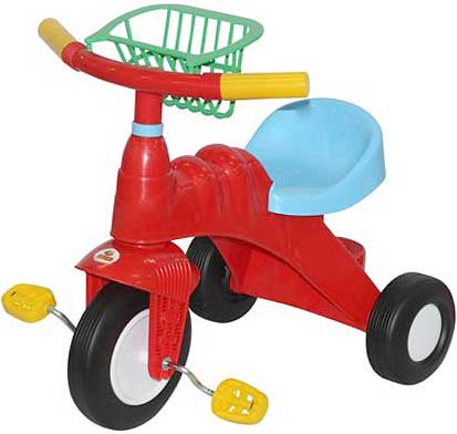 カラフルシンプル三輪車 レッド×ライトブルー×グリーン×イエロー バスケット付きトライク 誕生日プレゼントやお孫さんへの贈り物に大人気 ペダルをこいで進む３輪車