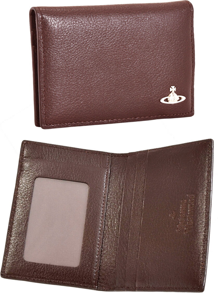 Vivienne Westwood ヴィヴィアンウエストウッド\u003cBR\u003eメンズ レディース 下げ翼付き添い人通行手形容れもの定期入れ 二つ折り歌留多容れもの\u003cBR\u003eオーブロゴプレート  暗然たる赤銅色\u003cBR\u003eIC歌留多＆定期券入れ カーフレザー サイフ 金入れ